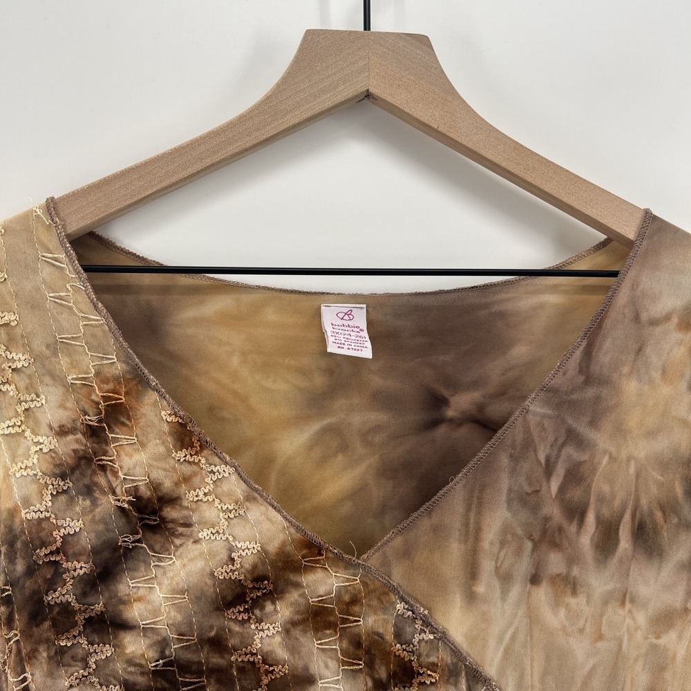 Bobbie Brooks Womens 3X Boho Top Brown Embroidered Earthy Artsy Stretchy Y2K - Picture 3 of 11